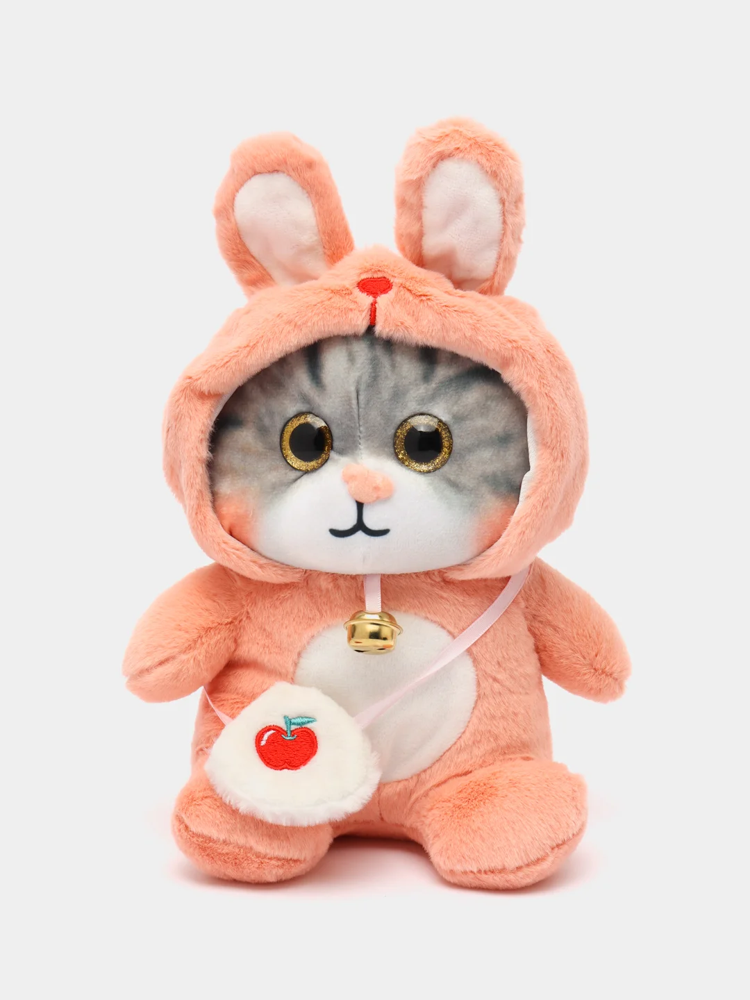Кораллово-розовый мягкая игрушка кошка в костюме, плюшевая с бубенцом, 24 см