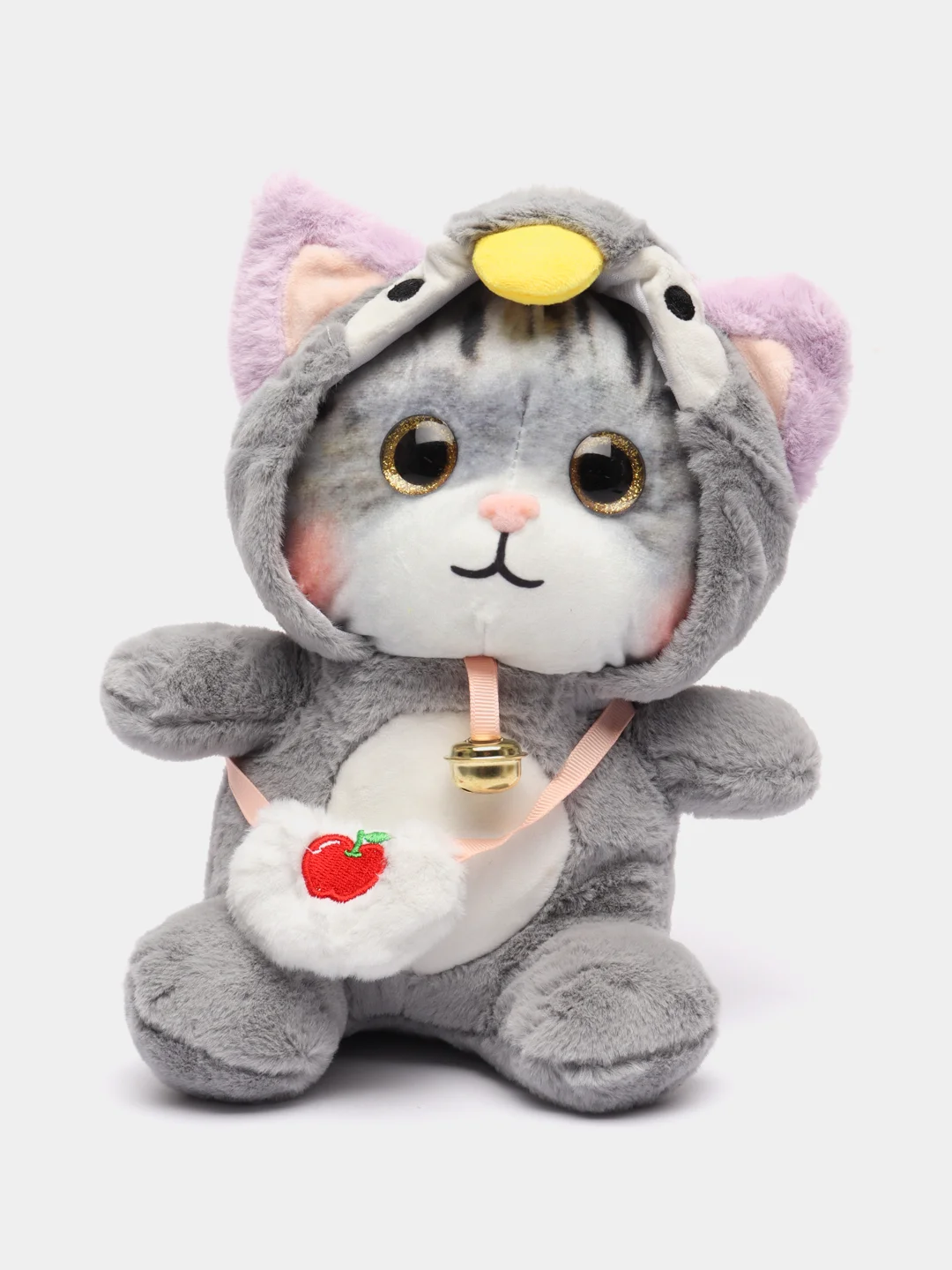 Серый мягкая игрушка кошка в костюме, плюшевая с бубенцом, 24 см