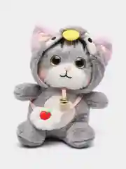 Серый мягкая игрушка кошка в костюме, плюшевая с бубенцом, 24 см