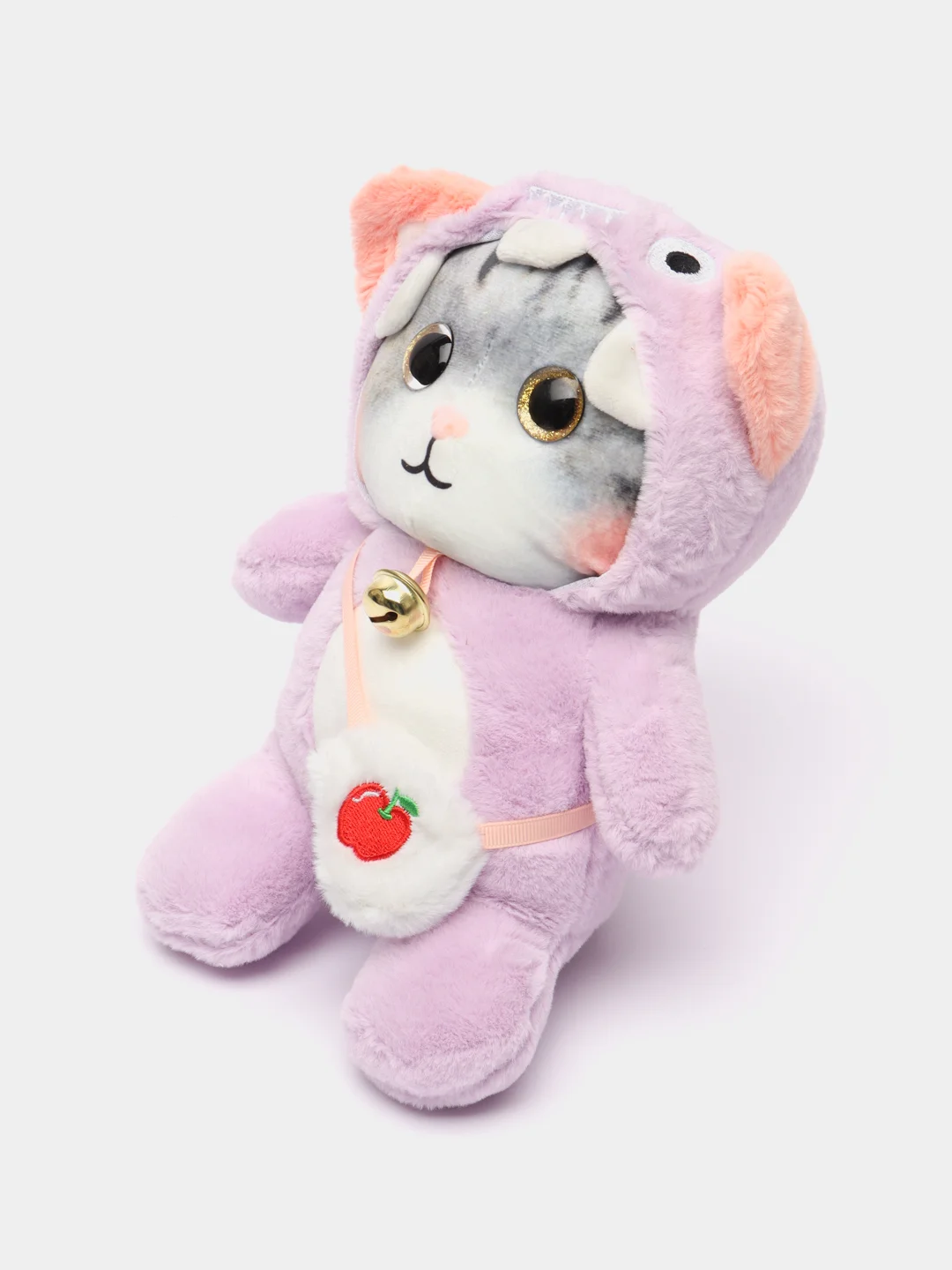Лавандовый мягкая игрушка кошка в костюме, плюшевая с бубенцом, 24 см