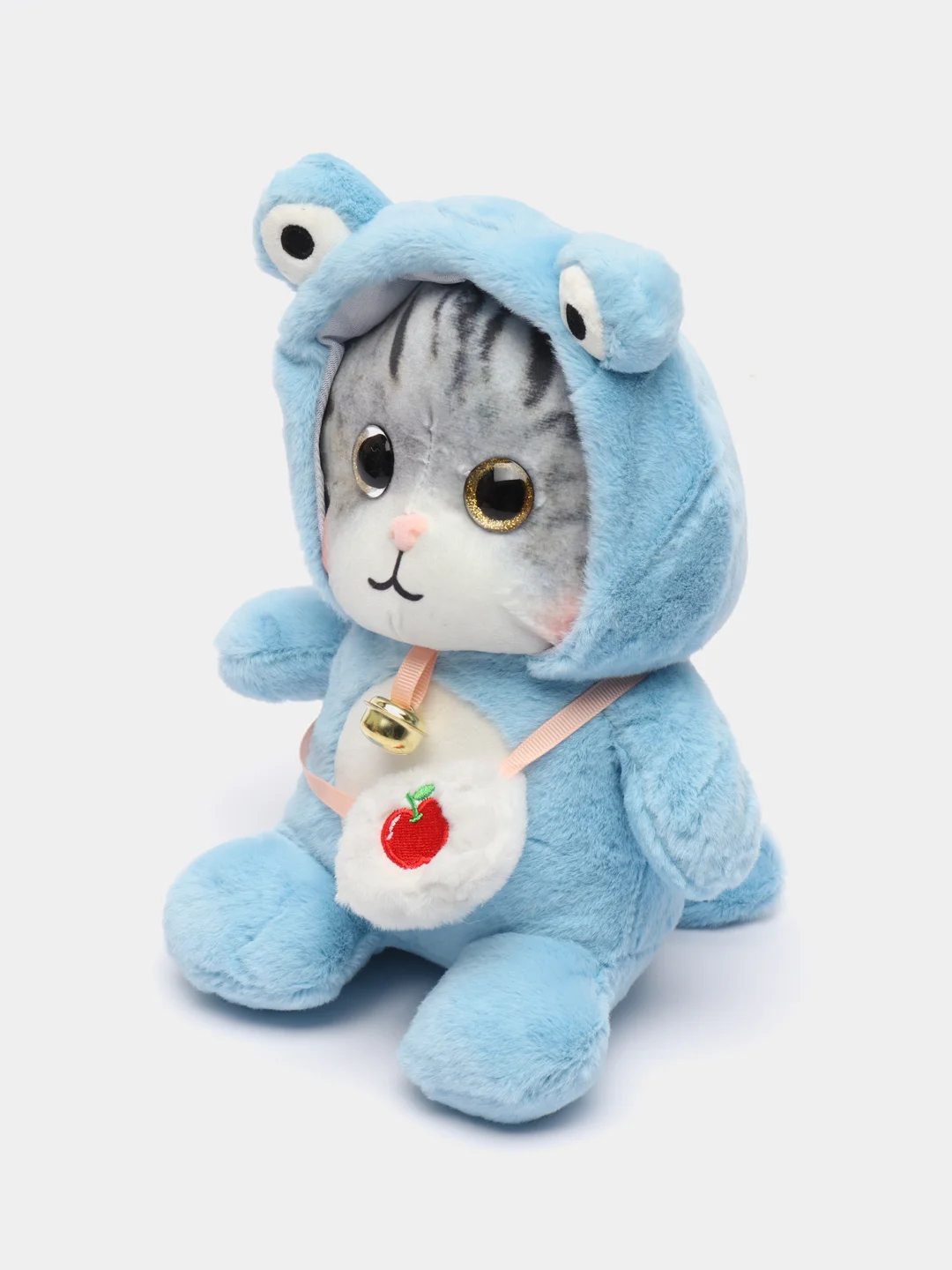 Голубой мягкая игрушка кошка в костюме, плюшевая с бубенцом, 24 см