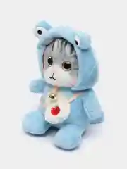 Голубой мягкая игрушка кошка в костюме, плюшевая с бубенцом, 24 см