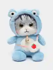 Голубой мягкая игрушка кошка в костюме, плюшевая с бубенцом, 24 см