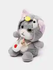 Серый мягкая игрушка кошка в костюме, плюшевая с бубенцом, 24 см
