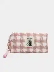 Розовый пенал-косметичка, в клетку, мягкий, мишка Trendy