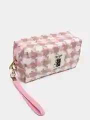 Розовый пенал-косметичка, в клетку, мягкий, мишка Trendy