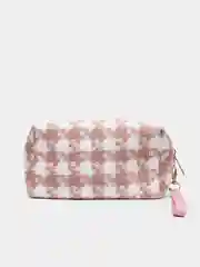 Розовый пенал-косметичка, в клетку, мягкий, мишка Trendy