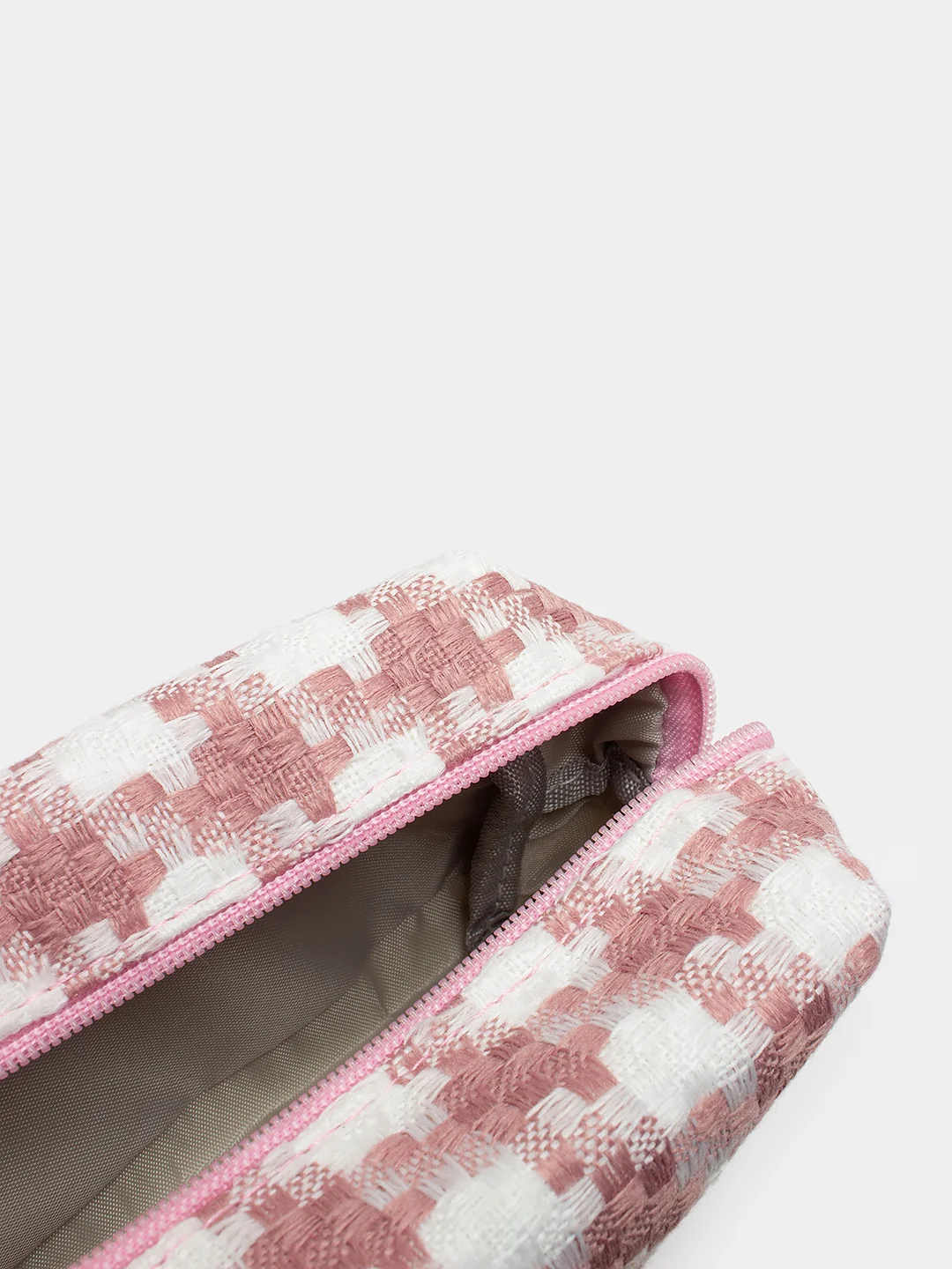 Розовый пенал-косметичка, в клетку, мягкий, мишка Trendy