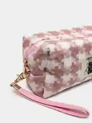 Розовый пенал-косметичка, в клетку, мягкий, мишка Trendy