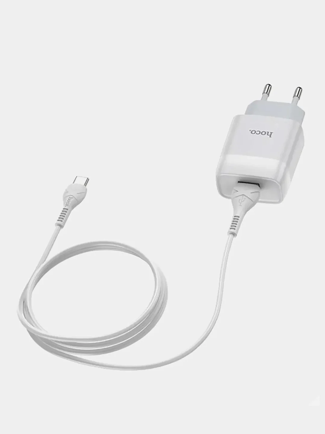 Белый сетевое зарядное устройство HOCO C72A для android, 1 х USB, с кабелем Type-C