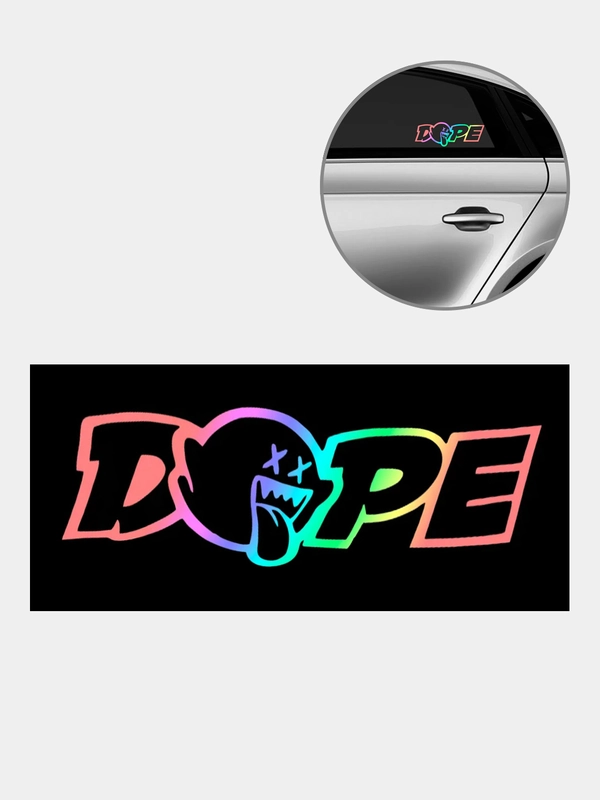 Наклейка на авто DOPE - белый и перевающийся стикер
