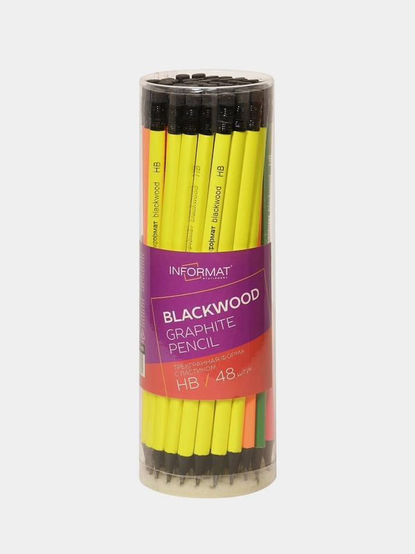 Карандаш INFORMAT Blackwood НВ, чернографитный, с ластиком, 48шт