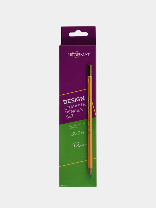 Набор карандашей INFORMAT DESIGN, чернографитные, 2В-2Н, заточенные, 12 шт