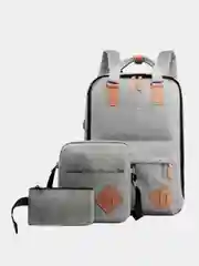 Серый рюкзак городской 3 в 1 с USB портом, в комплекте с сумкой и кошельком / школьный рюкзак