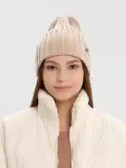 Бежевый женская шапка, шапка бини