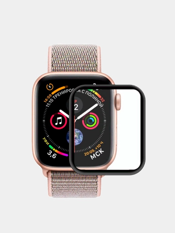 Гибкая защитная плёнка для Apple Watch, матовая, черная рамка