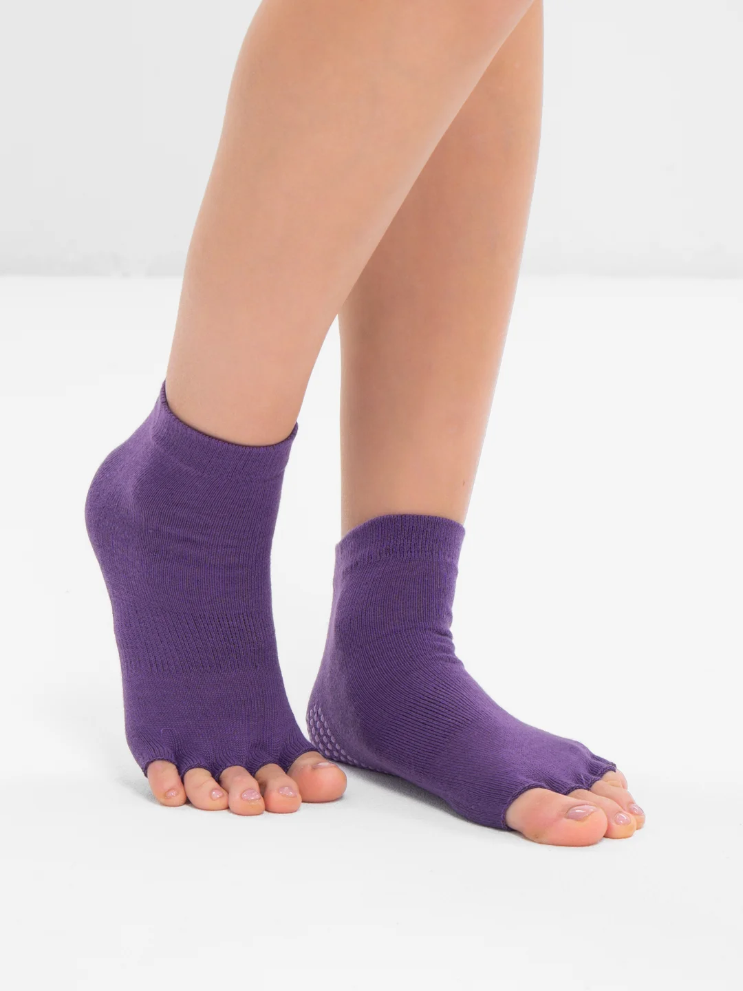 Фиолетовый носки для йоги антискользящие, пилатеса, Non slip спортивные, с пальцами и без пальцев