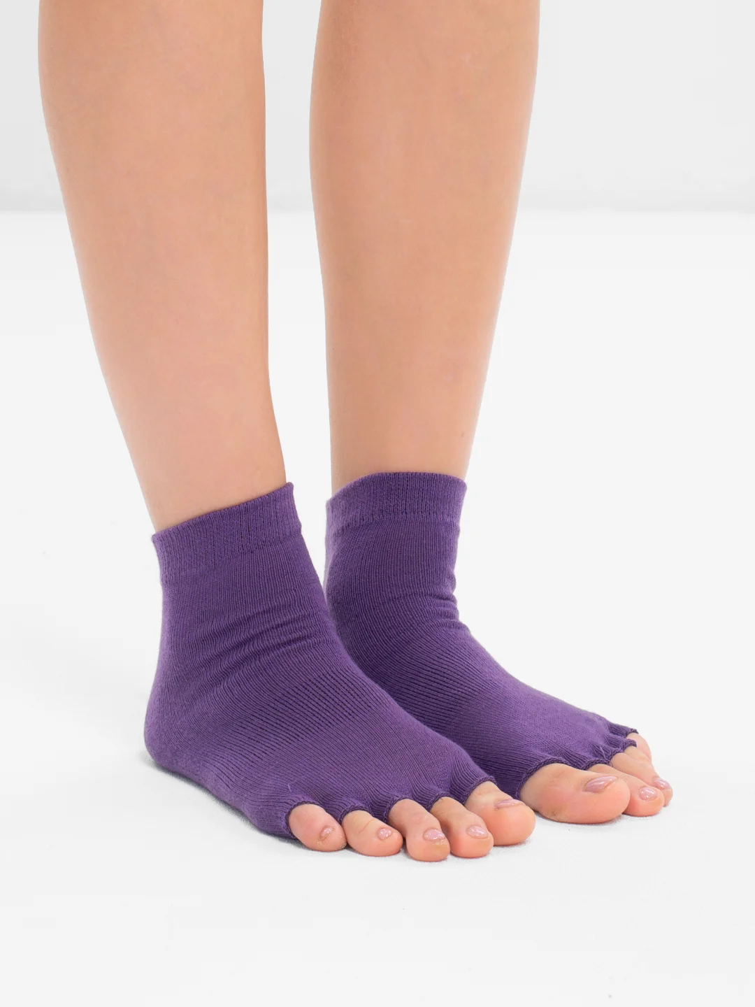 Фиолетовый носки для йоги антискользящие, пилатеса, Non slip спортивные, с пальцами и без пальцев