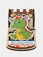 Подарочная подставка под зубочистки, деревянная, с символом года 2024 и пожеланиями