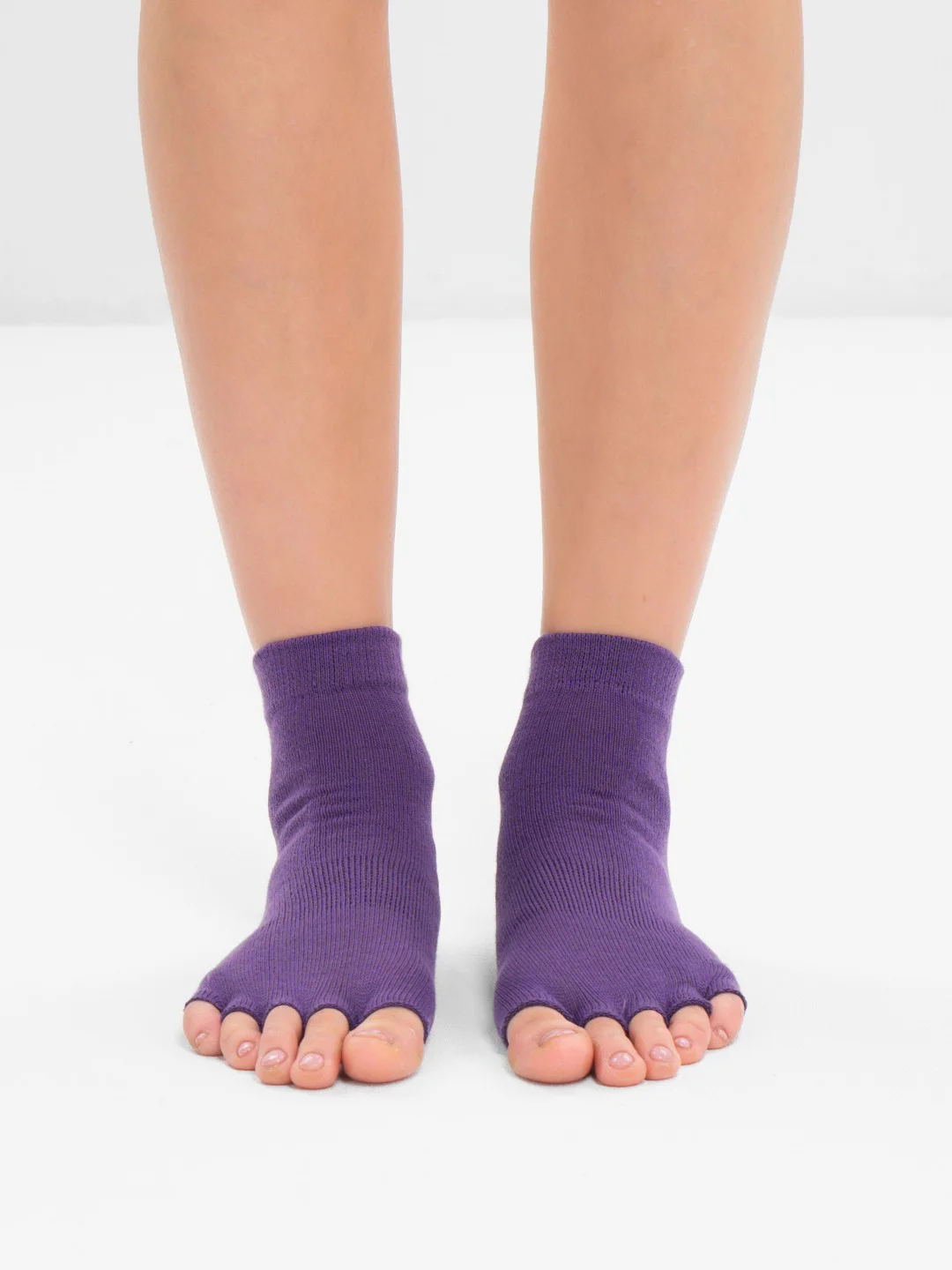 Фиолетовый носки для йоги антискользящие, пилатеса, Non slip спортивные, с пальцами и без пальцев