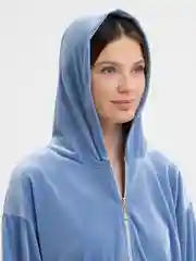 Светло-синий костюм-тройка женский: топ, худи, брюки, ткань велюр