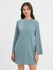 Бирюзовый платье женское короткое прямое с расклешенными рукавами, школьное, свободными,коричневое