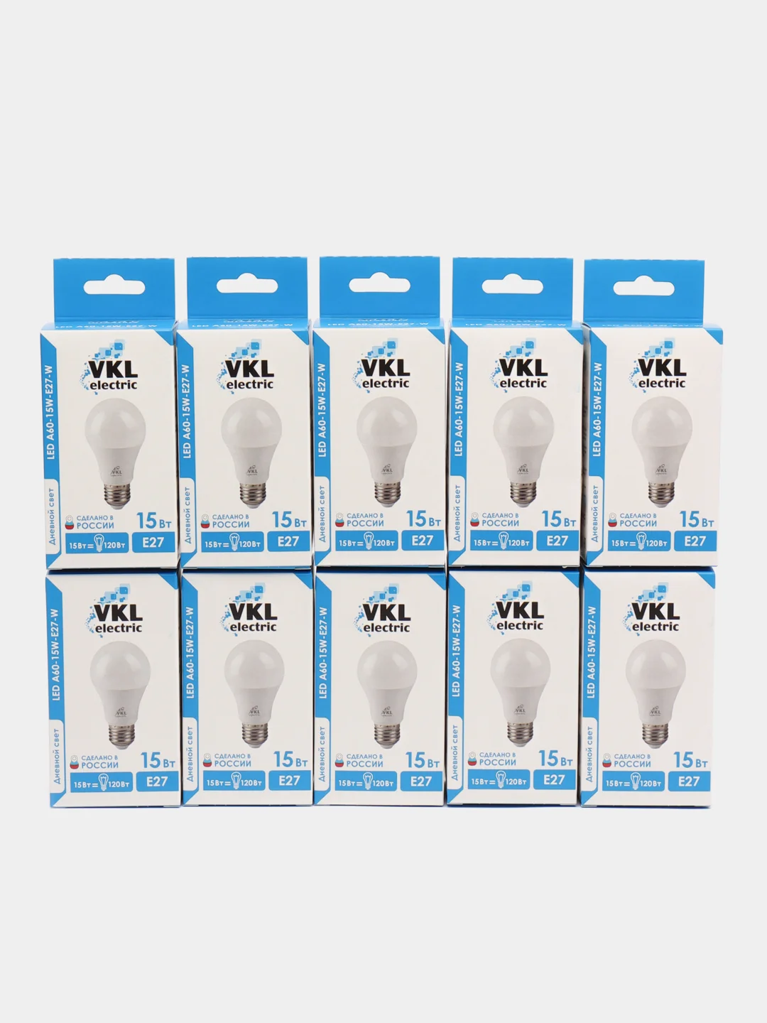 10 штук. Лампочка светодиодная на 15W E27 A60 4000K 220V VKL
