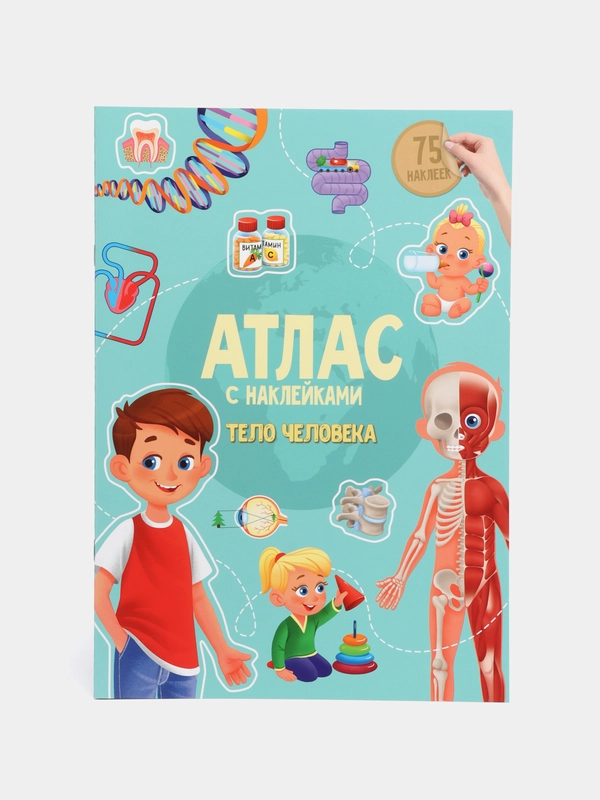 Атлас с наклейками Тело человека Анатомия, организм человека, внутренние органы, с 6 лет