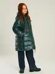 Зеленый куртка для девочки SMENA зимняя удлиненная, с капюшоном