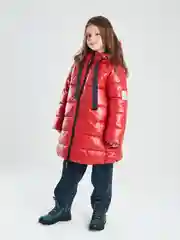 Красный куртка для девочки SMENA зимняя удлиненная, с капюшоном