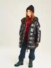 Черный куртка для девочки SMENA зимняя удлиненная, с капюшоном