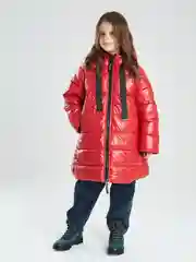 Красный куртка для девочки SMENA зимняя удлиненная, с капюшоном