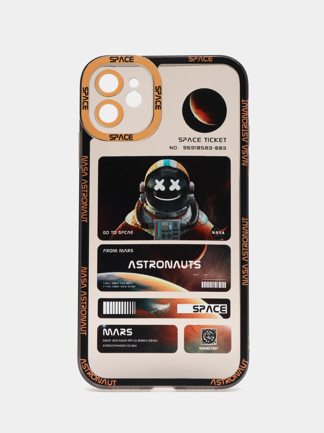 Оранжевый чехол для iPhone 11 12 13 14 Pro Max с принтом с защитой камеры космос астронавт айфон