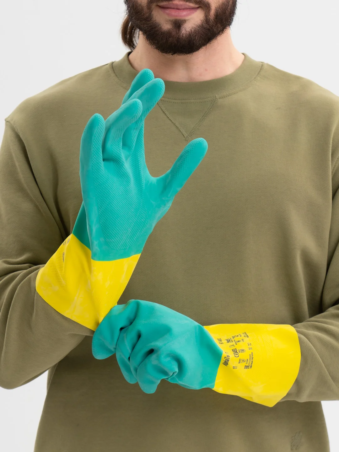 Перчатки резиновые химостойкие хозяйственные, размеры 10 (L), 11 (XL) ANSELL, Малайзия