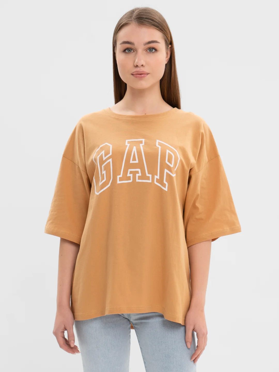 Карамельный футболка свободного кроя, однотонная, oversize с принтом GAP