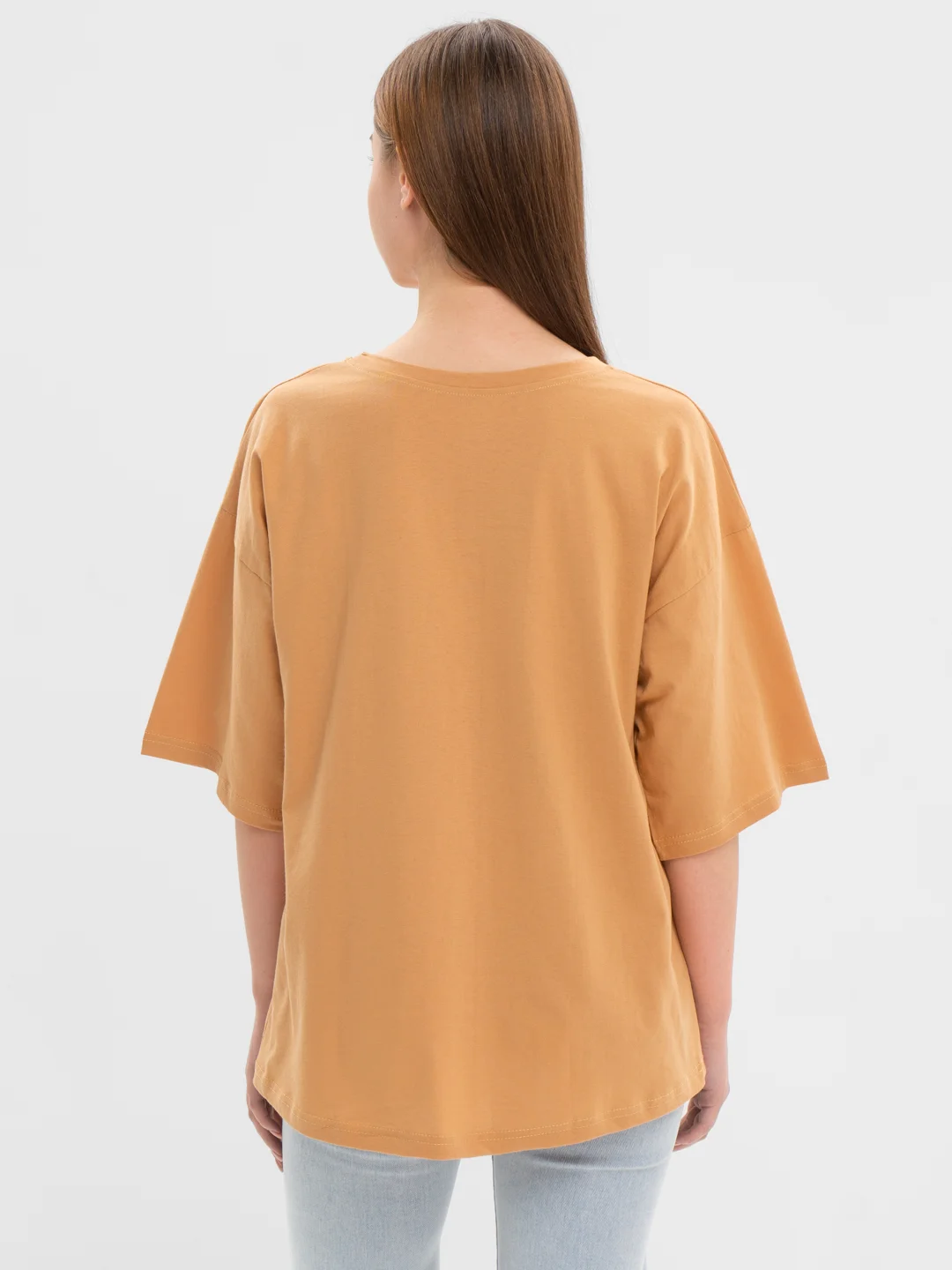 Карамельный футболка свободного кроя, однотонная, oversize с принтом GAP