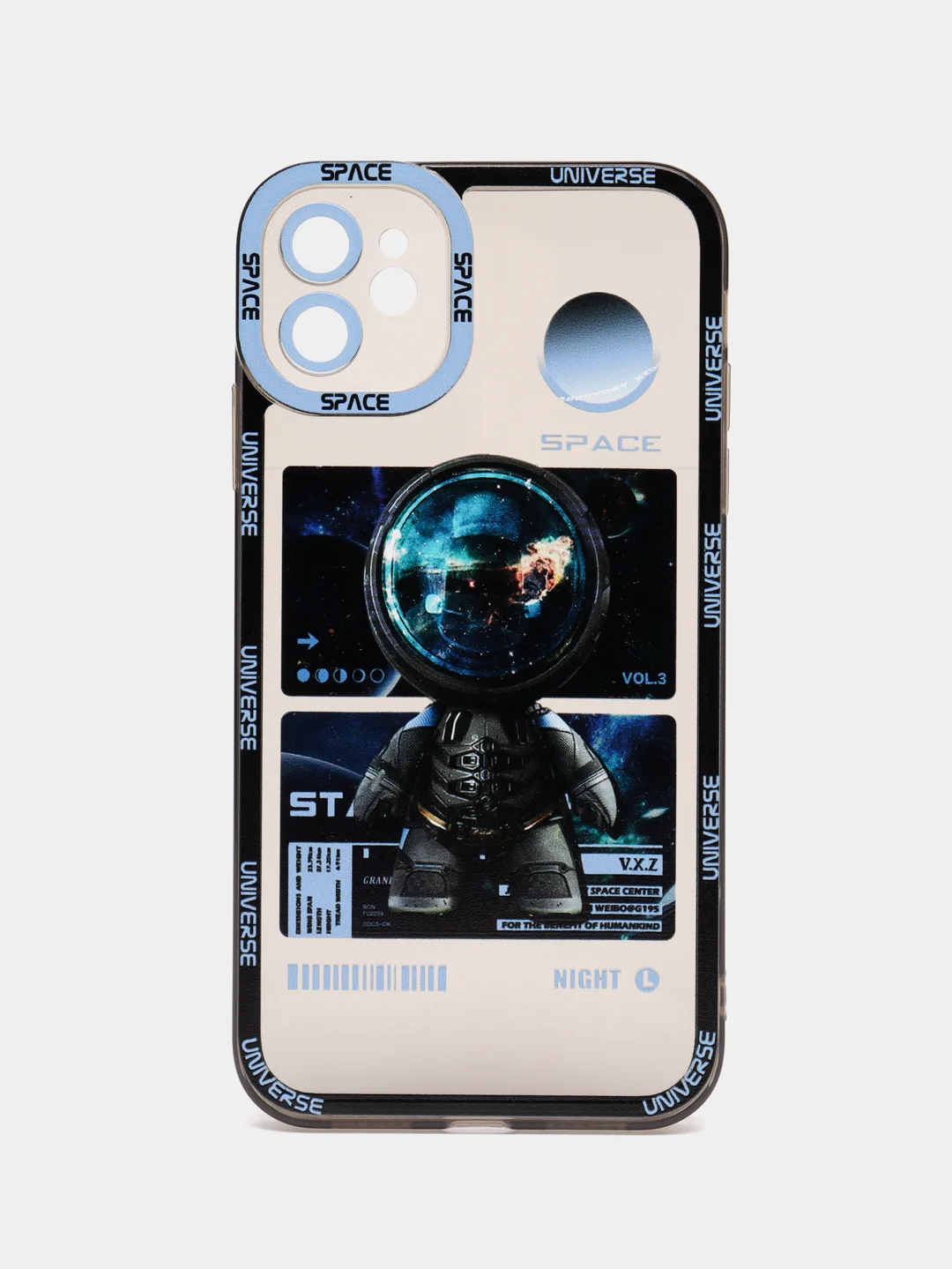 Голубой чехол для iPhone 11 12 13 14 Pro Max с принтом с защитой камеры космос астронавт айфон