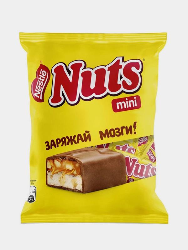 Шоколадные мини-батончики Nuts с фундуком и арахисом, пакет, 148 г