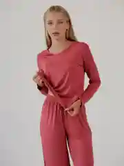 Коралловый лонгслив женский, футболка с рукавами домашняя