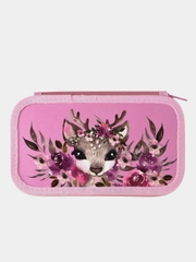 Пенал двухсекционный большой Schoolformat CUTE DEER, 190х105х35 мм, розовый