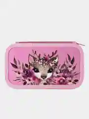 Пенал двухсекционный большой Schoolformat CUTE DEER, 190х105х35 мм, розовый