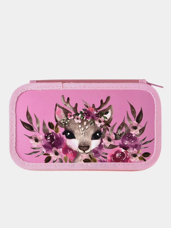 Пенал двухсекционный большой Schoolformat CUTE DEER, 190х105х35 мм, розовый