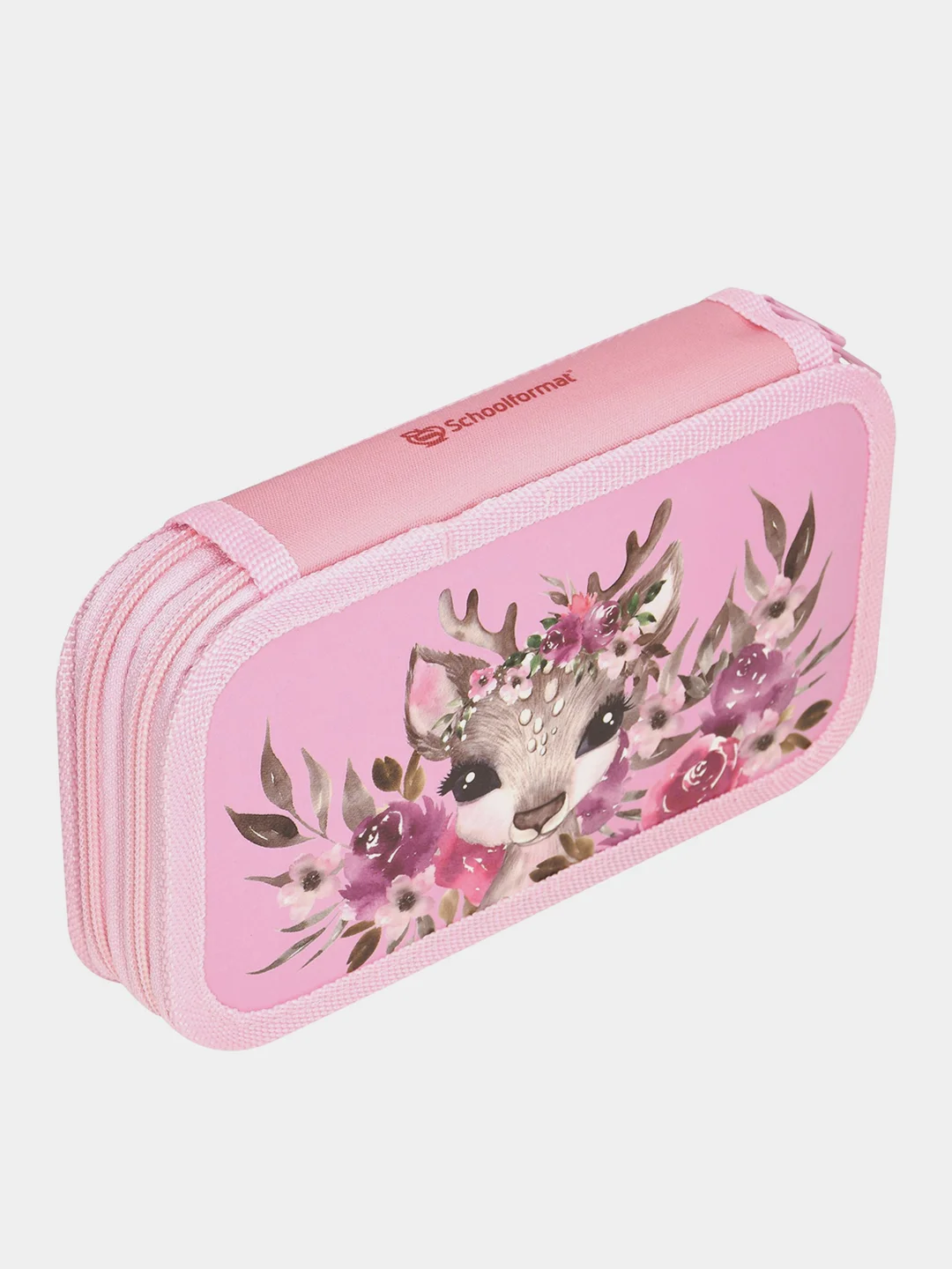 Пенал двухсекционный большой Schoolformat CUTE DEER, 190х105х35 мм, розовый