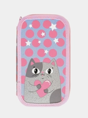 Пенал двухсекционный большой Schoolformat AMORE CAT, 190х105х35 мм, голубой