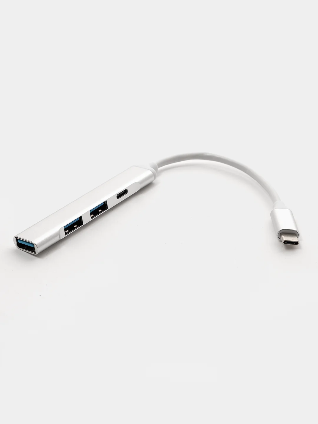 Серебряный type-c хаб, USB разветвитель 3 порта + 1 Type-С порт