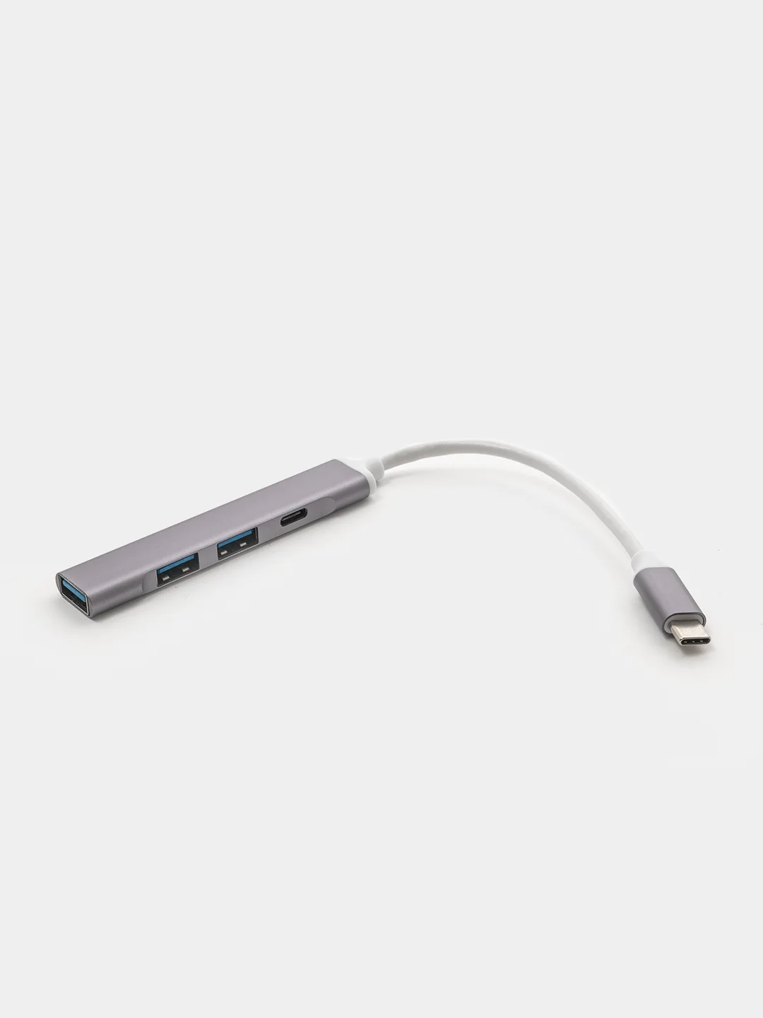 Серый металлик type-c хаб, USB разветвитель 3 порта + 1 Type-С порт