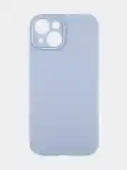 Светло-синий чехол + стекло для iPhone 15 силиконовый ROSCO матовый тонкий с бортиком- защитой камер