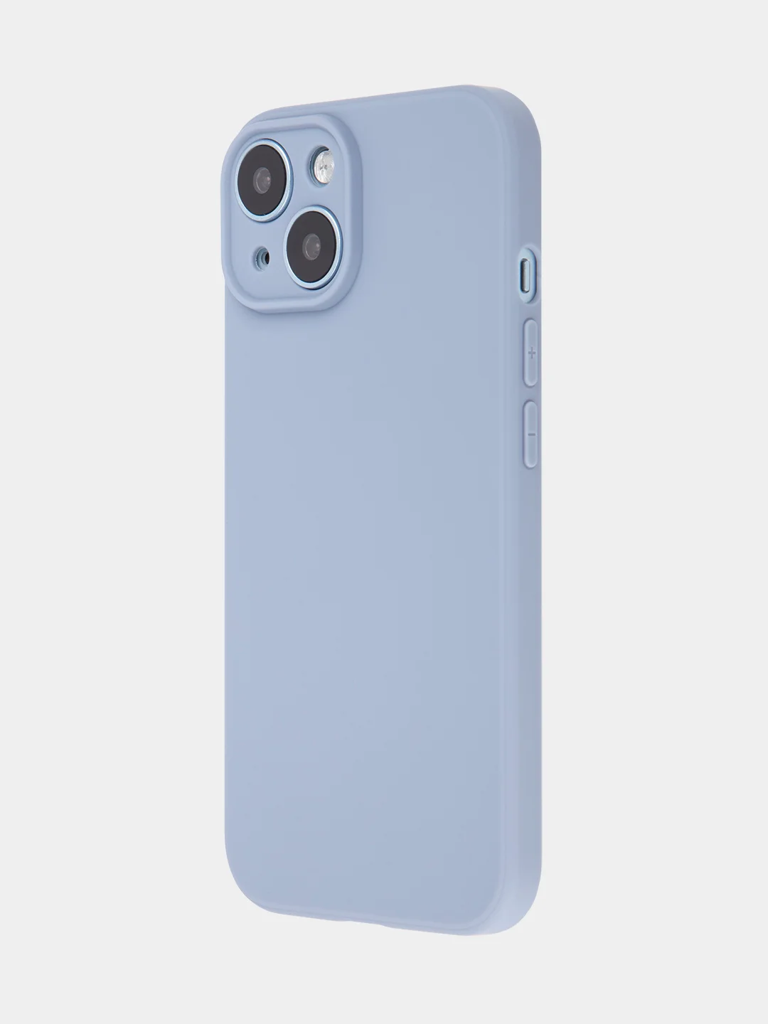 Светло-синий чехол + стекло для iPhone 15 силиконовый ROSCO матовый тонкий с бортиком- защитой камер