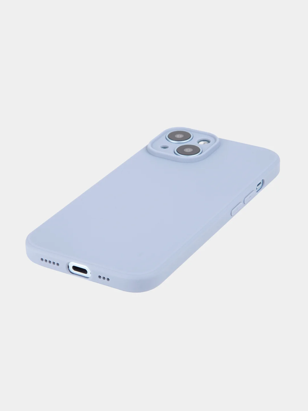 Светло-синий чехол + стекло для iPhone 15 силиконовый ROSCO матовый тонкий с бортиком- защитой камер