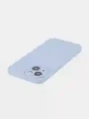 Светло-синий чехол + стекло для iPhone 15 силиконовый ROSCO матовый тонкий с бортиком- защитой камер